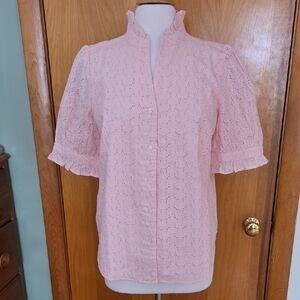 NWT Ann Taylor Eyelet Ruffle Collar Shirt - Potpourri (Pink) - Size M
